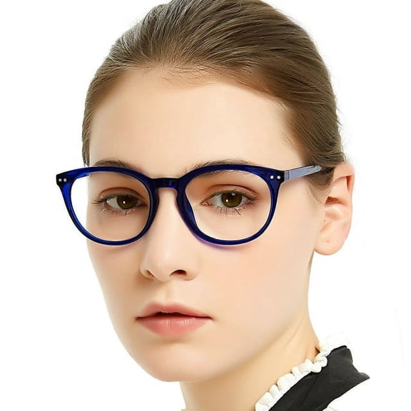 MARE AZZURO Reading Glasses 1.25 Women Trendy Round Readers 100 125 150 175 200 225 250 275 300 350 400 500 600 (Blue, 1.25) with Spring Hinge, Composite Lens
