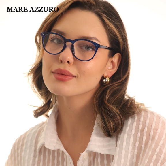 MARE AZZURO Fashion Round Spring Hinge Reading Glasses for Women (Blue, 2.25)