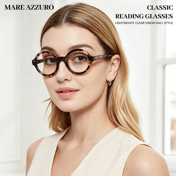 MARE AZZURO Retro Round Frame Women Reading Glasses, Fashion Tortoise Eyeglasses for Daily Reading