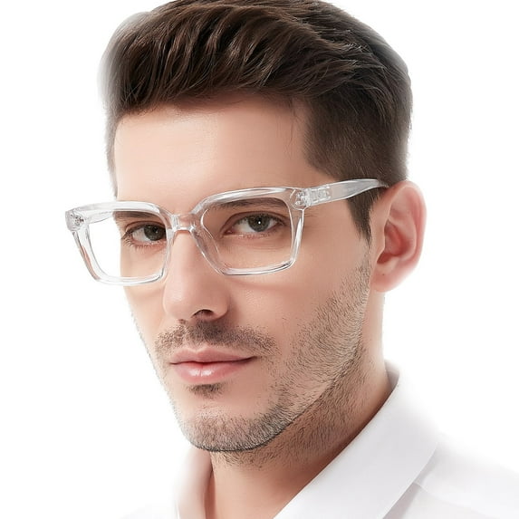 MARE AZZURO Retro Square Reading Glasses Men Large Readers 100 125 150 175 200 225 250 275 300 350 (Transparent, 1.75)