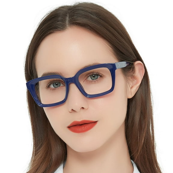 MARE AZZURO Square Reading Glasses 3.0 Women Trendy Large Readers 1.0 1.25 1.5 1.75 2.0 2.25 2.5 2.75 3.0 3.5 4.0 5.0 6.0 (Solid Blue, 3.00) Polycarbonate Lens
