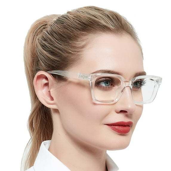 MARE AZZURO Square Reading Glasses 4.0 Women Trendy Large Readers 1.0 1.25 1.5 1.75 2.0 2.25 2.5 2.75 3.0 3.5 4.0 5.0 6.0 (Clear, 4.00) Polycarbonate Lens