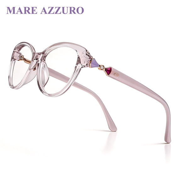 MARE AZZURO Vintage Women Reading Glasses, Purple Lightweight Comfort Readers with Rhinestone Decor Fixed Hinges, 3.00