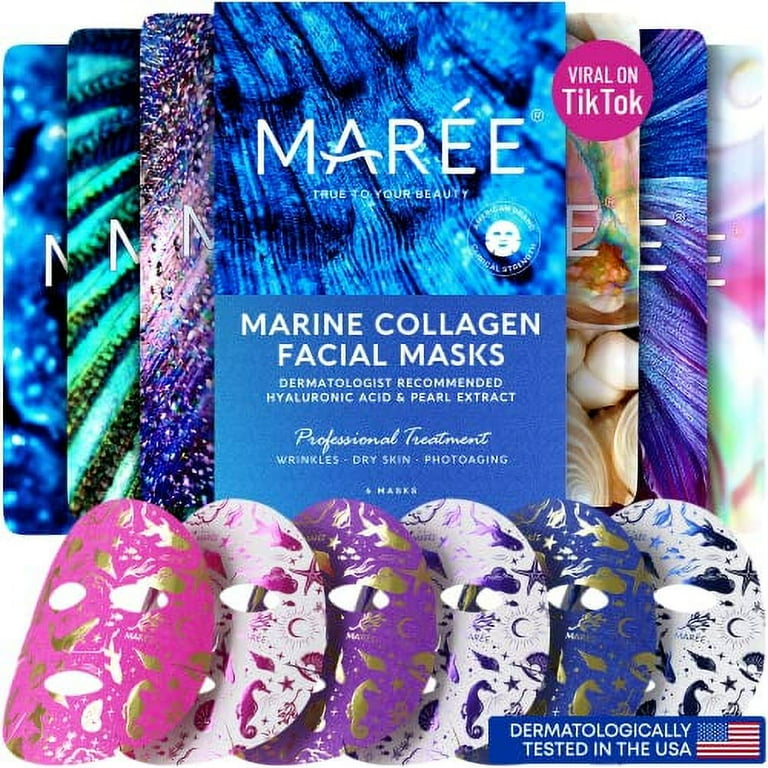 MAREE Facial Masks for Skin Care & Beauty - Sheet Masks for Face with  Natural Pearl Extract, Marine Collagen & Hyaluronic Acid - Anti Aging  Collagen