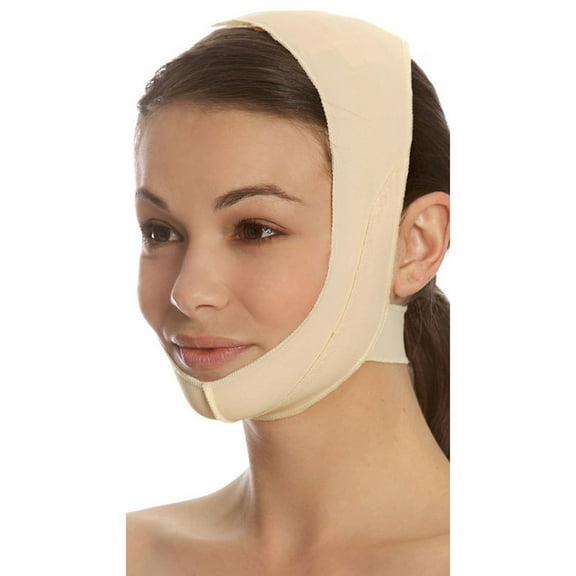 MARENA Recovery Compression Garments Chin Strap - Mid-Neck Support with Hook & Loop Closure - Large - Beige (FM100)