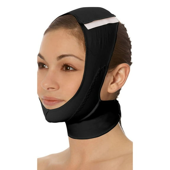 MARENA Recovery Compression Garments Chin Strap - Mid-Neck Support with Hook & Loop Closure - Medium - Black (FM100)