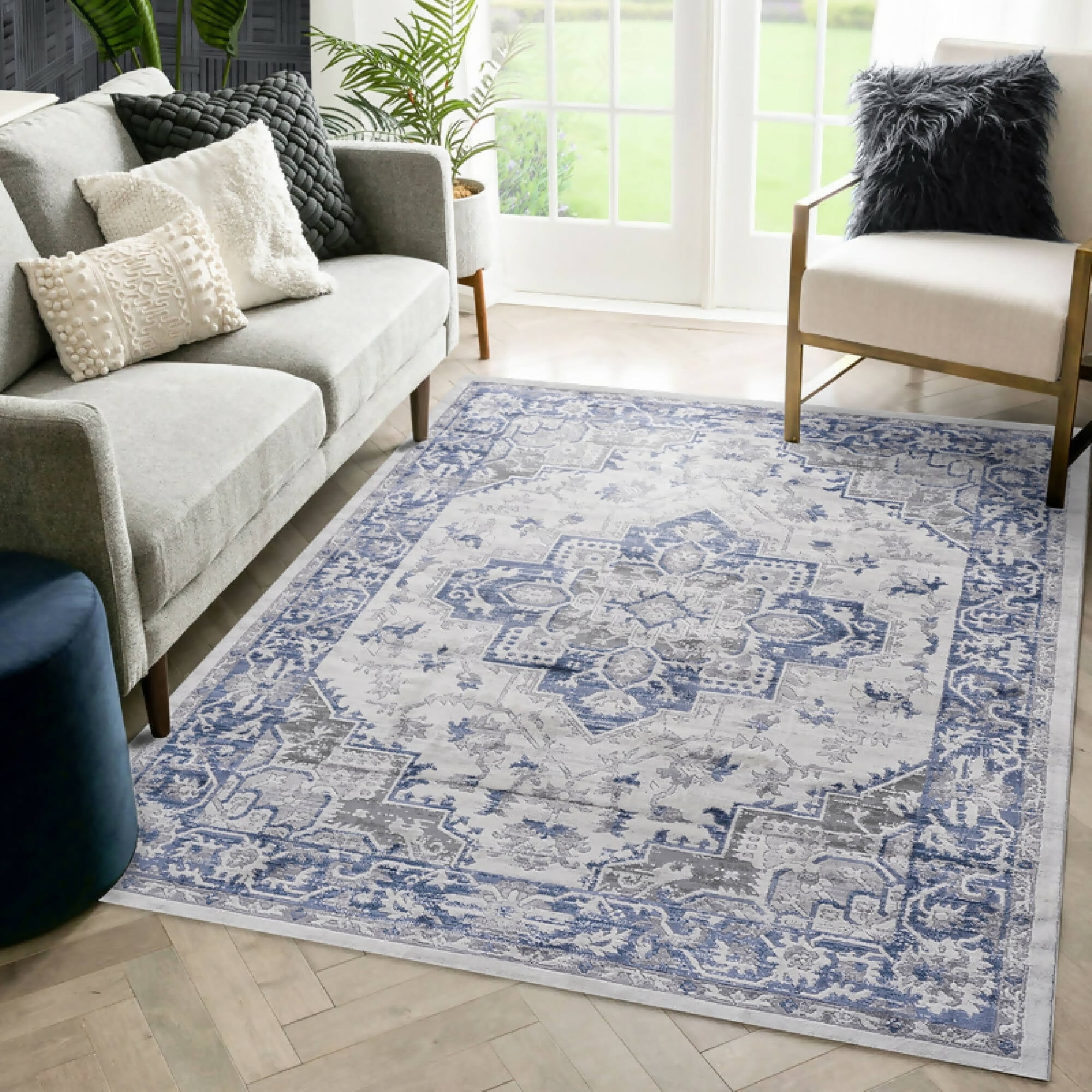 MARFI Collection, Stylish and Stain Resistant Area Rug for Home & Kitchen Decor, 22901A-BLUE ...