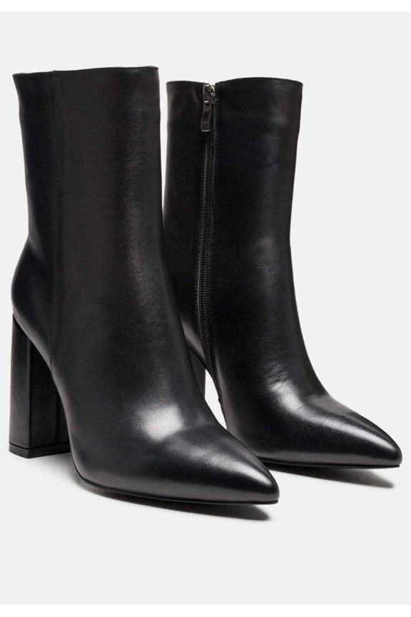 MARGEN Ankle High Pointed Toe Block Heeled Boot in Black