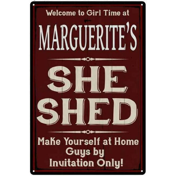 MARGUERITE'S She Shed Red Sign Gift Lady Cave 8x12 Metal Sign 108120088317