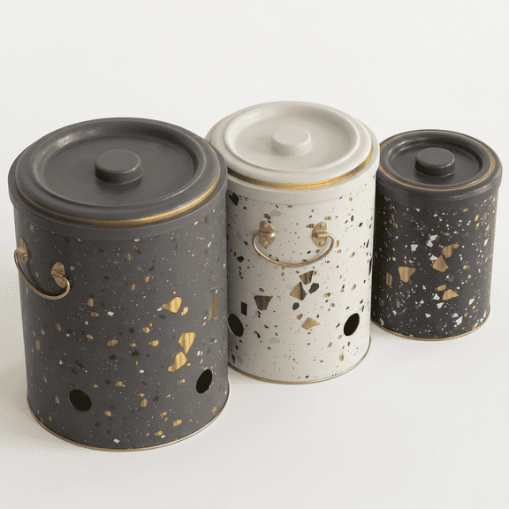 MARIA ROMA 3 Pcs Potato and Onion Storage Bin with Garlic Keeper- Vintage Metal Kitchen Canisters - Farmhouse Vegetable Storage Bins Pantry Organization- Rustic Model
