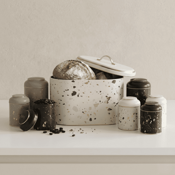 MARIA ROMA 7 Pcs Bread Box Set for Kitchen Countertop and Canisters Sets for the Kitchen Ideal for Bread Basket Sugar Container Coffee Canister Tea Tin Breadbox Vintage and Rustic Model