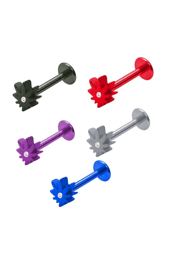 MARIJUANA TITANIUM LABRETS W/ CZ