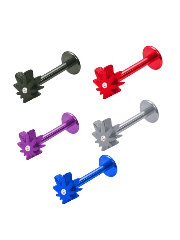 MARIJUANA TITANIUM LABRETS W/ CZ