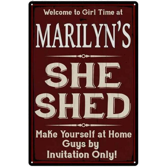 MARILYN'S She Shed Red Sign Lady Cave 12 x 18 Matte Finish Metal 112180088083
