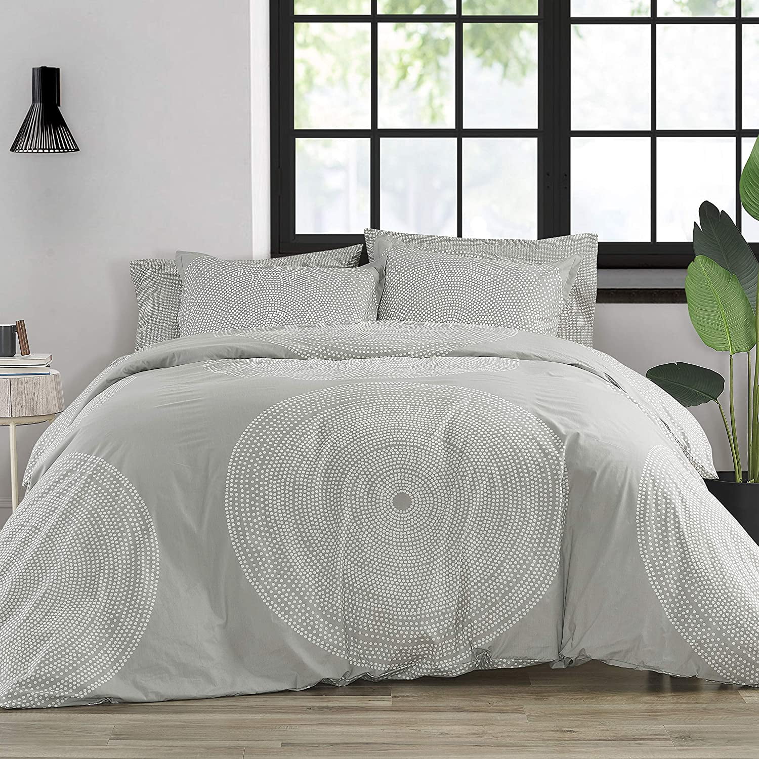 Fokus Light Gray Cotton King Duvet Cover Set with Shams