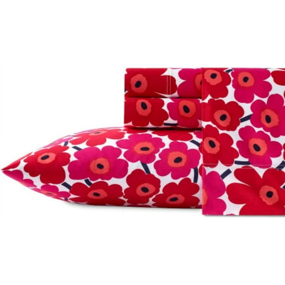 MARIMEKKO - Queen Sheets, Cotton Percale Bedding Set, Crisp & Cool Home Decor (Unikko, Queen)