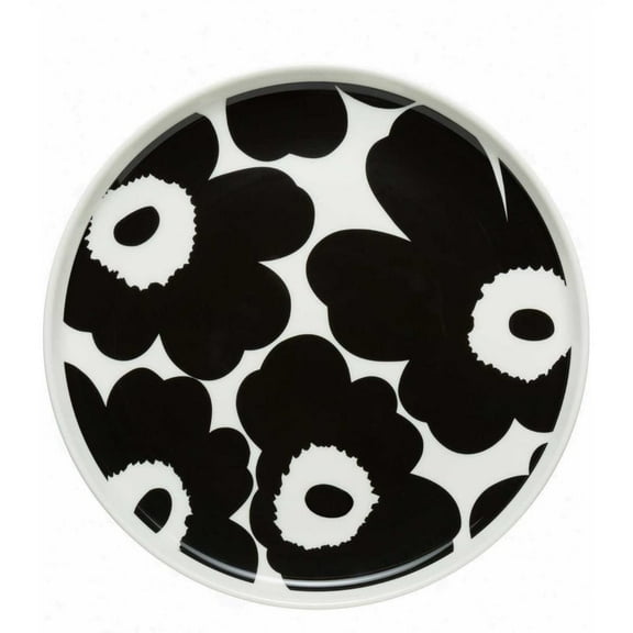 MARIMEKKO - Oiva Unikko Salad Plate Black & White Poppy Design Stoneware Salad / Dessert Plate
