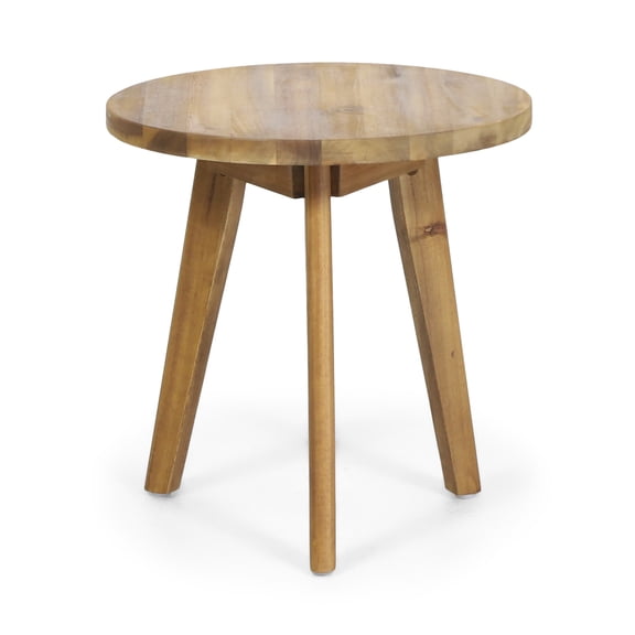 MARINA Solid Wood Round End Side Table, Natural Acacia Wood Three Offset Leg Accent Table, Modern Mid-Century Small Nightstand for Bedroom, Living Room & Entryway Decor