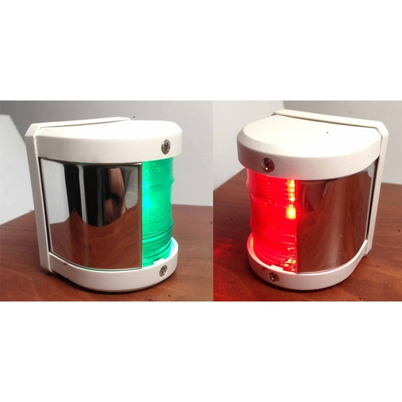MARINE BOAT GREEN STARBOARD AND RED PORT SIDE LED NAVIGATION LIGHT - WHITE