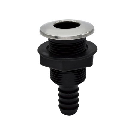 MARINE CITY Nylon Thru-Hull with 316 Stainless Steel Trim Cover & Rubber Flapper, 1.89-inch Head Diameter, Quick Install for Boats, Yachts, and Marine Vehicles