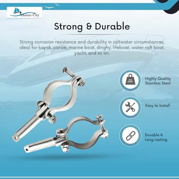 MARINE CITY 316 Grade Stainless Steel Heavy Duty Clamp on Shaft Rowlock Oarlock Side Mount Fine Finish 1-5/8 Inches for Marines Boats Water Rafts Kayaks (Pack of 2)