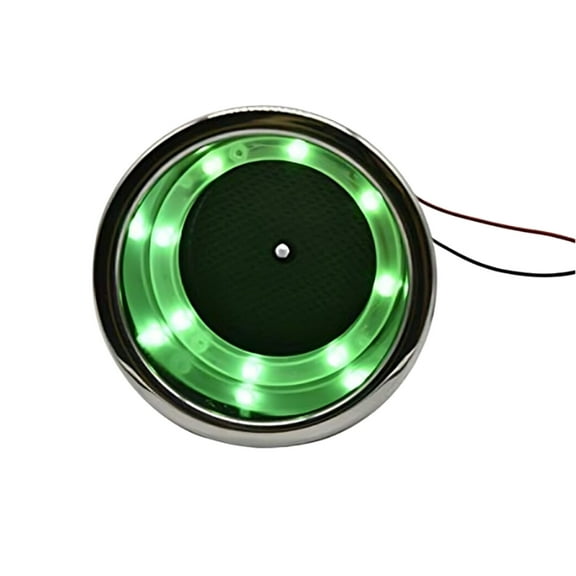 Marine City Drink Cup Holder with Drain, Stainless Steel, 8 Green LED Lights, for Boats RVs Poker Tables Countertops Dashboards, 1-Pack