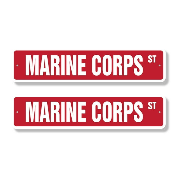 MARINE CORPS Classic Street Sign (2 Pack) usmc soldier military service military Road Sign | 6" X 24" Plastic Address Sign
