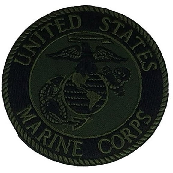 MARINE CORPS SEAL with EAGLE, GLOBE AND ANCHOR Round Patch - OD GREEN - Veteran Owned Business.