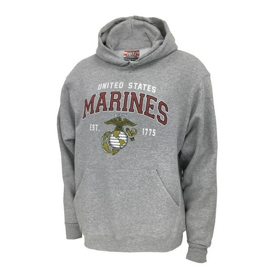 MARINES Large Military Hooded Sweatshirt Sp Grey Adult Men's Women's Long Sleeve Hooded Sweatshirt
