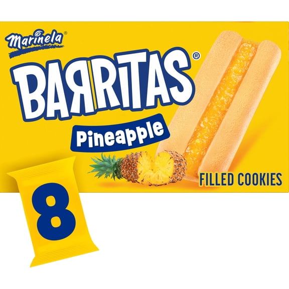 Marinela Barritas Pineapple Filled Cookies, 8 packs, Soft-baked Cookie Bars, 15.52 oz Multipack