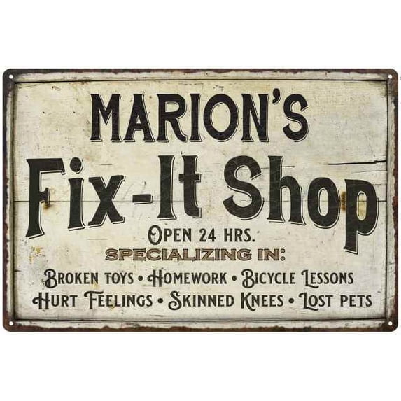 MARION'S Fix-It Shop Sign Grandpa Dad Wall Décor Gift 12x18 Metal 112180006293