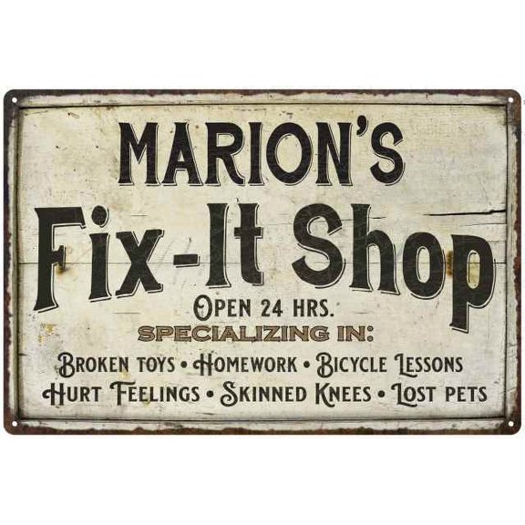 MARION'S Fix-It Shop Sign Grandpa Dad Wall Decor 8 x 12 High Gloss Metal 208120006293