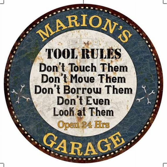 MARION'S Garage Rules 12" Round Metal Sign Garage Wall Dcor 100140015322