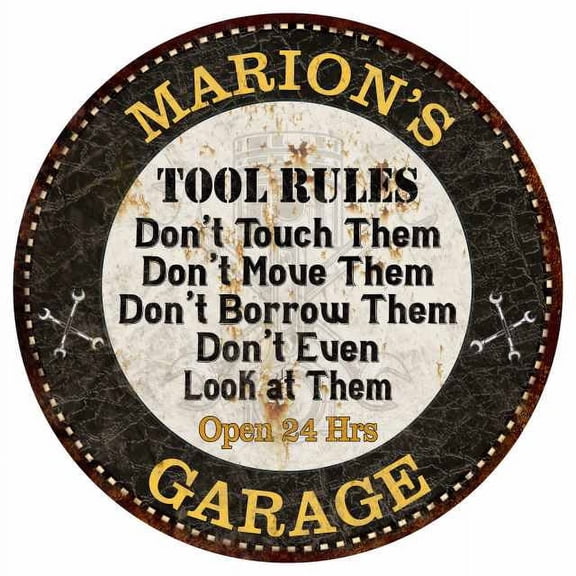 MARION'S Garage Rules 14" Round Metal Sign Garage Bar Wall Decor 100140013322