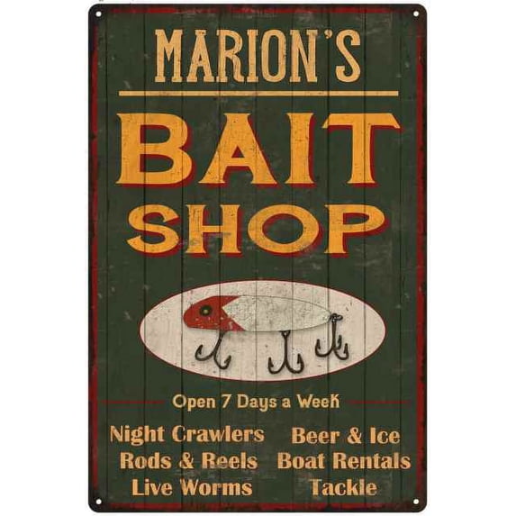 MARION'S Green Bait Shop Man Cave Wall Decor Gift 8x12 Metal 108120027293