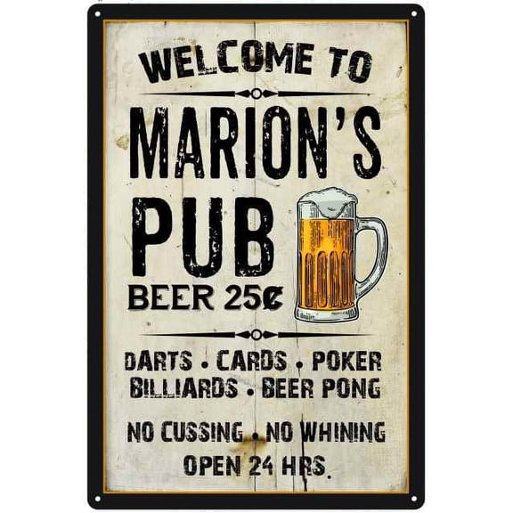 MARION'S Pub Sign Vintage Man Cave Bar 8 x 12 High Gloss Metal 208120028293