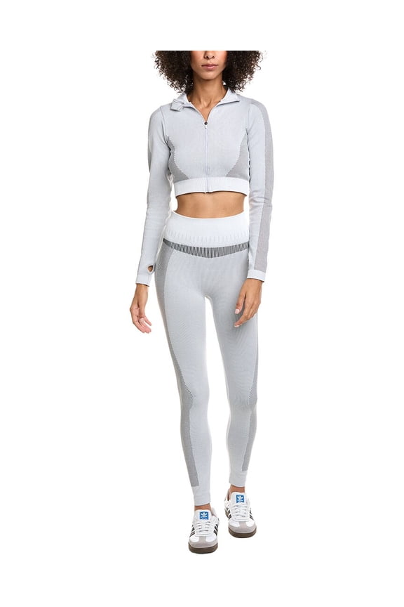 MARION womens 2pc Active Wear Top & Legging Set, M/L, Gray