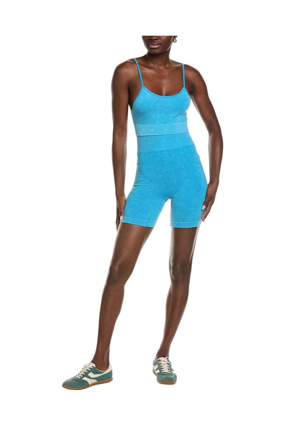 MARION womens 2pc Mineral Washed Bralette & Short Set, S/M, Blue