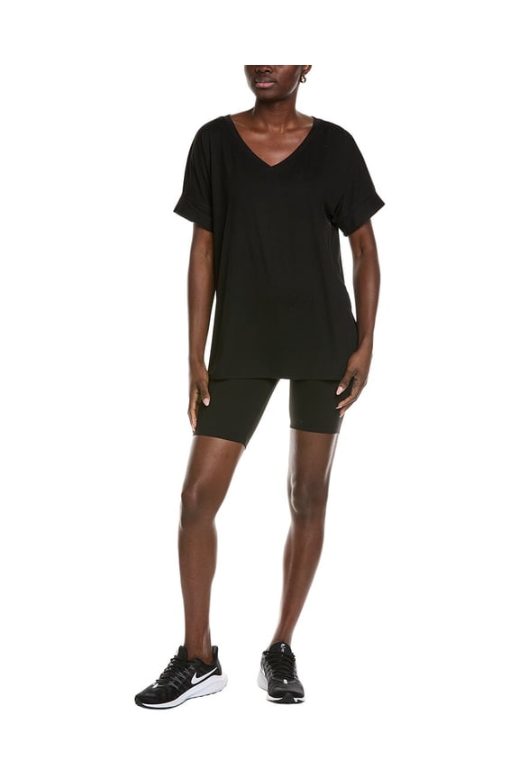 MARION womens 2pc V-Neck Top & Biker Short Set, s, Black