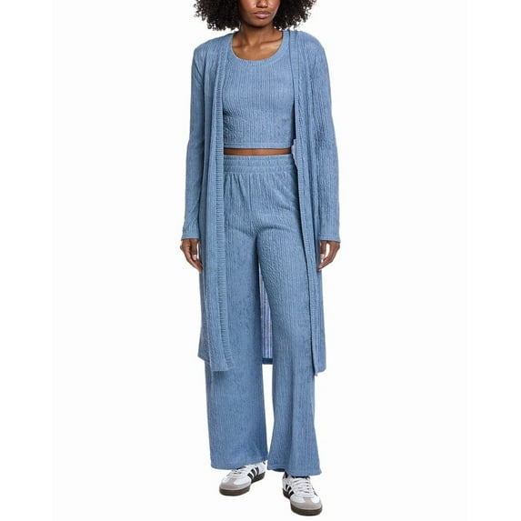 MARION womens 3pc Crinkle Cardigan Set, m, Blue