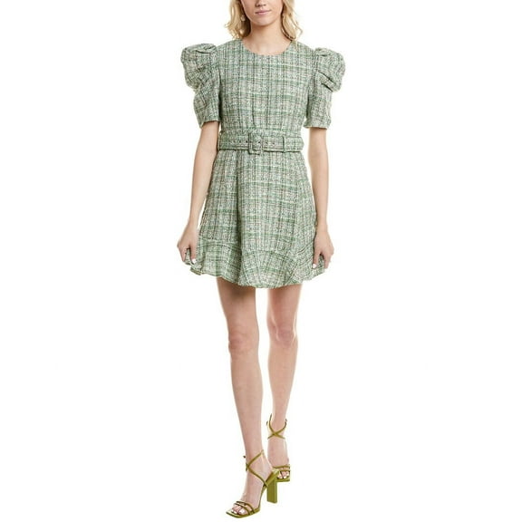 MARION womens  Belted Tweed Mini Dress, Large, Green