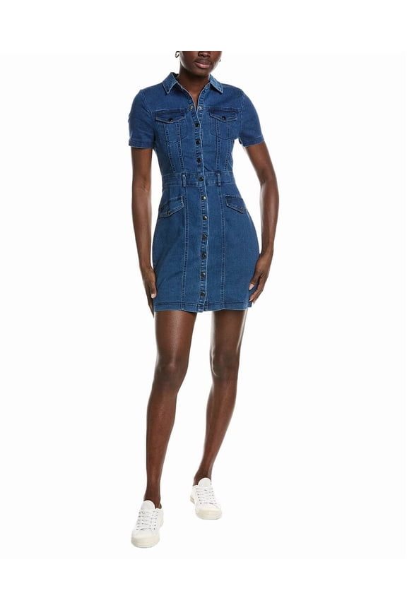 MARION womens Snap Button Cinched Denim Dress, s, Blue