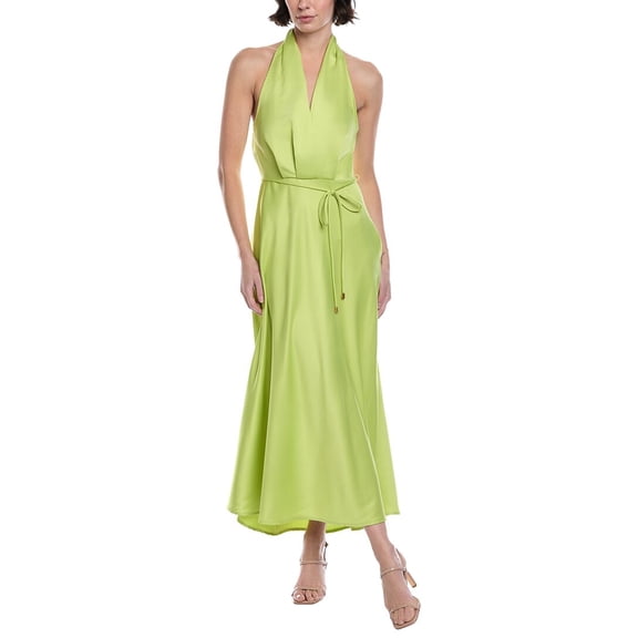 MARION womens  Solid Satin Halter Maxi Dress, Small, Green