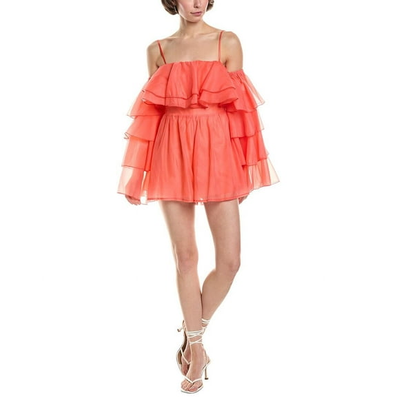 MARION womens  Tiered Sleeve Romper, m, Orange