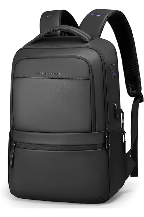 15.6 Inch Laptop Backpack for Men and Women, Water-Resistant Nylon Business Travel Bag with USB Charging Port, Anti-Theft Pocket, Lightweight Work School Backpack Black