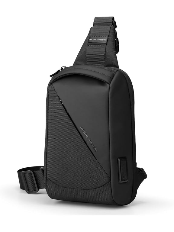 Men's Crossbody Sling Bag with RFID Pocket and USB Port, Black