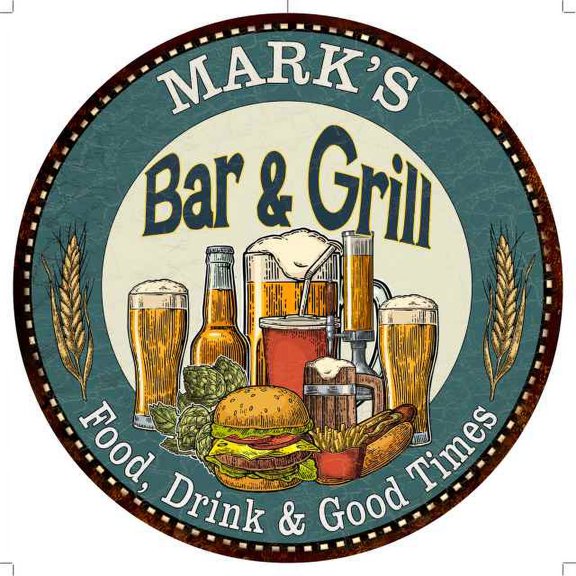 MARK'S Bar and Grill 14" Round Metal Sign Kitchen Wall Decor 100140023090