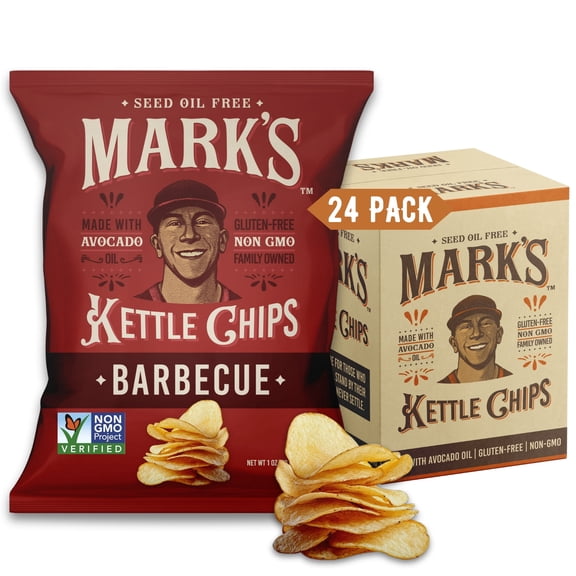 MARKS Kettle Cooked Avocado Oil Potato Chips, BBQ  Gluten Free and Seed Oil Free | Barbecue, 1 oz (Pack of 24) | Non-GMO, Chips for Clean & Healthy Snacking