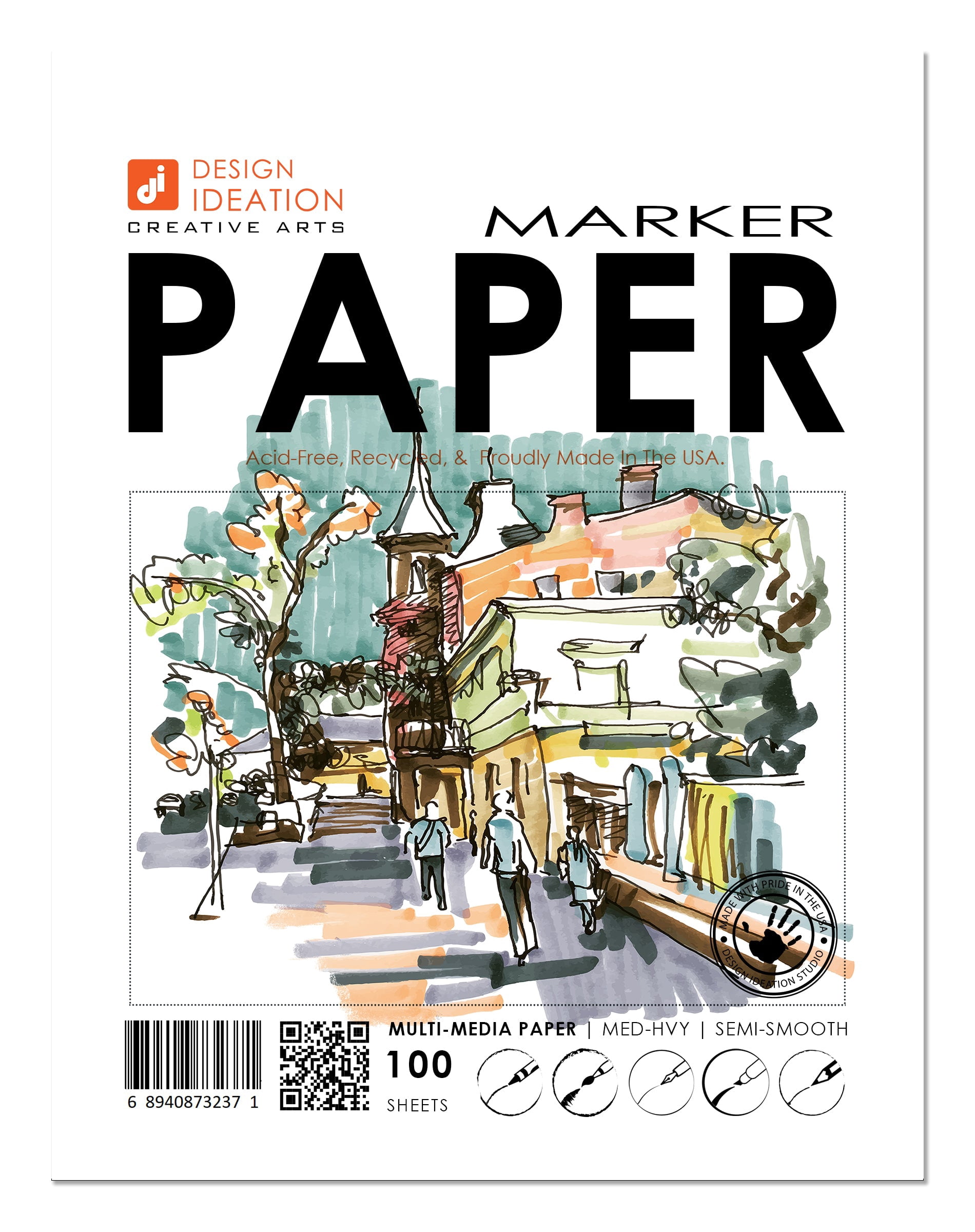 MARKER Paper : Multi-media sketch paper. Loose Sheet Pack. (8.5" x 11") (100 Sheets)