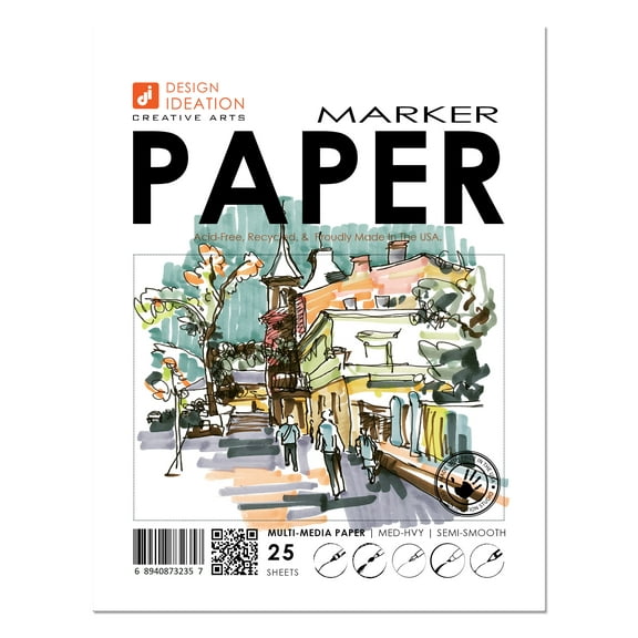 MARKER Paper : Multi-media sketch paper. Loose Sheet Pack. (8.5" x 11") (25 Sheets)